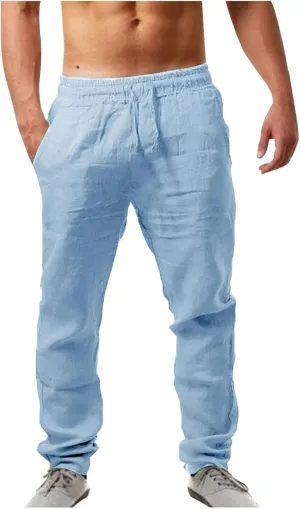 Men's Slim Leg Pants Summer Elastic Waist Fit Comfortable Leisure Style Summer Comfy Fashion Trendy Trousers