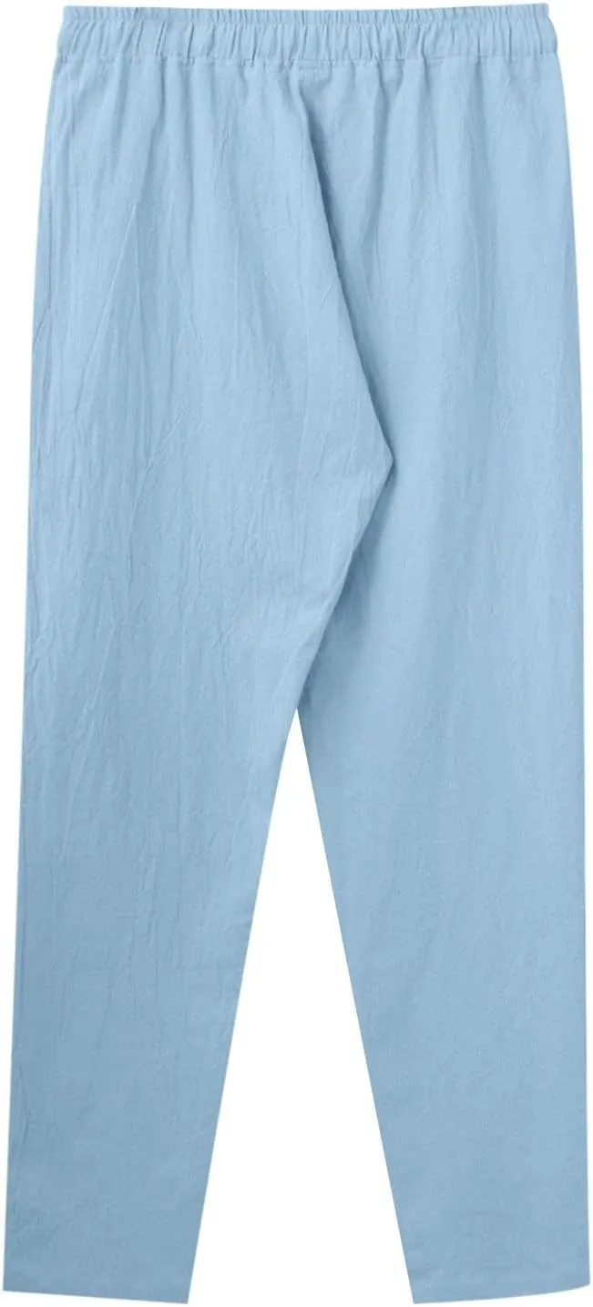 Men's Slim Leg Pants Summer Elastic Waist Fit Comfortable Leisure Style Summer Comfy Fashion Trendy Trousers