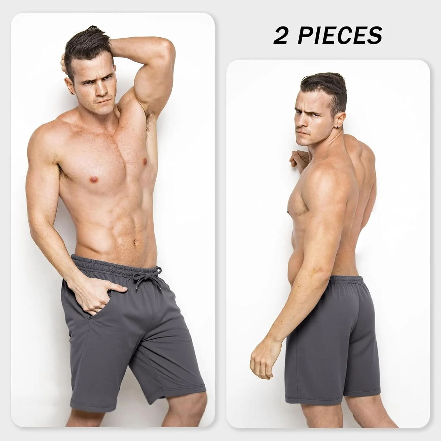 Men’s Soft Pajama Sleep Shorts, Comfy Lounge Pj Bottom Sleeping Shorts Pants Breathable Summer Sleepwear (2 Packs)