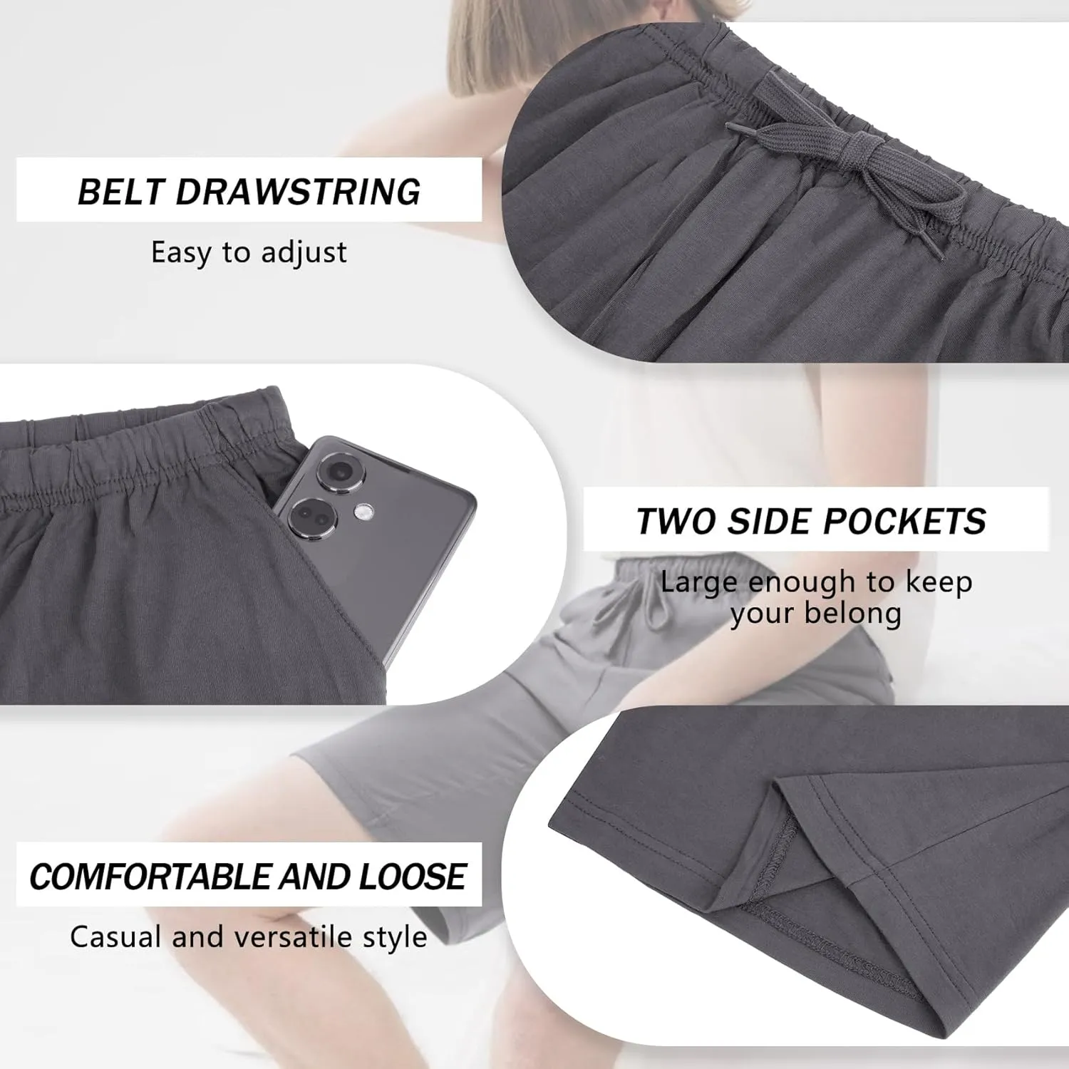 Men’s Soft Pajama Sleep Shorts, Comfy Lounge Pj Bottom Sleeping Shorts Pants Breathable Summer Sleepwear (2 Packs)