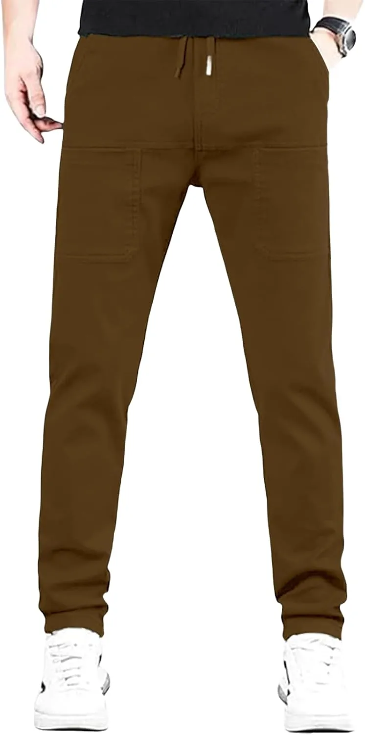 Mens Straight Legs Pants High Stretch Waterproof Cargo Pants Casual Lightweight Trendy Fit Trousers with Multi Pockets