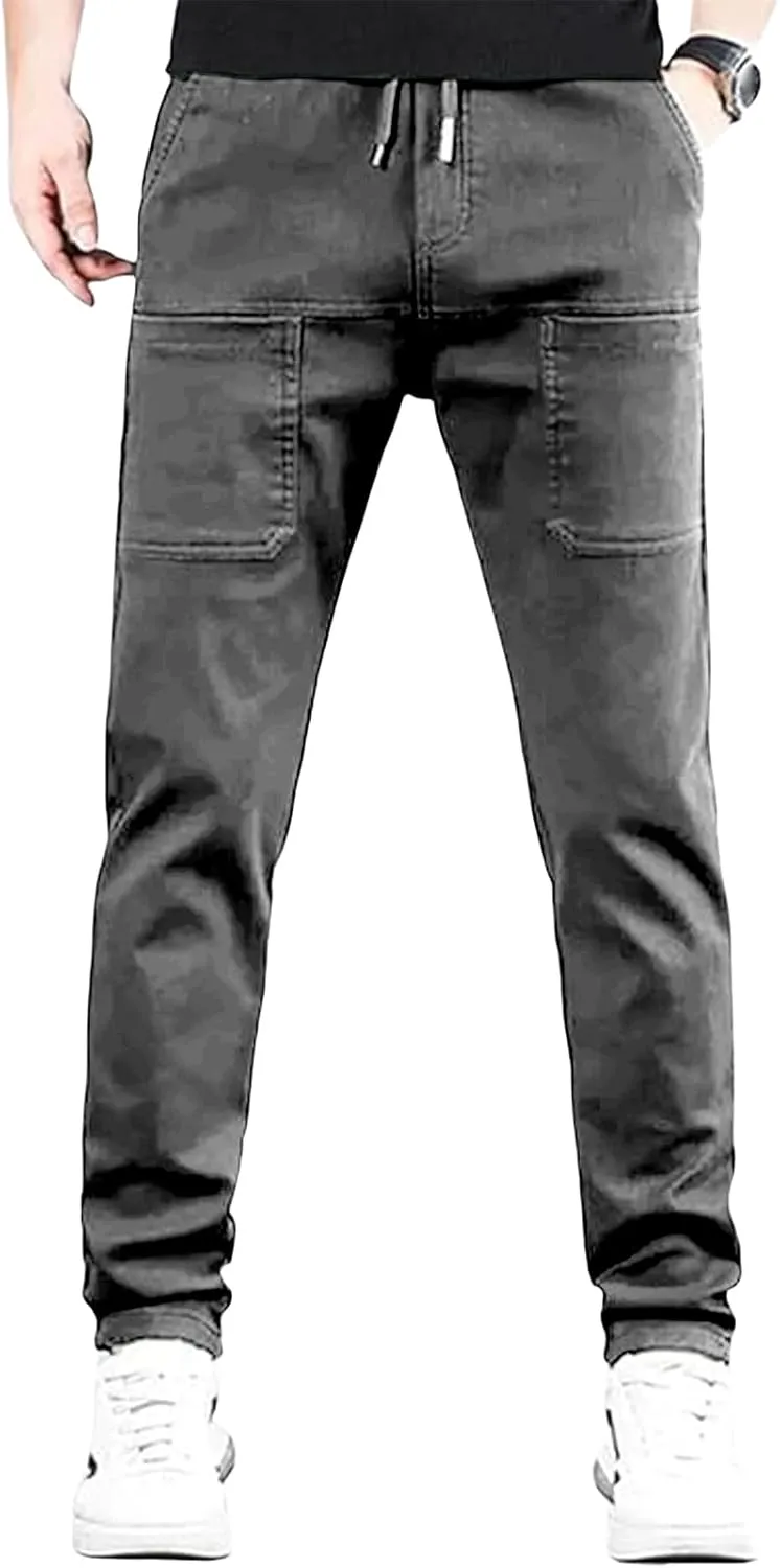 Mens Straight Legs Pants High Stretch Waterproof Cargo Pants Casual Lightweight Trendy Fit Trousers with Multi Pockets