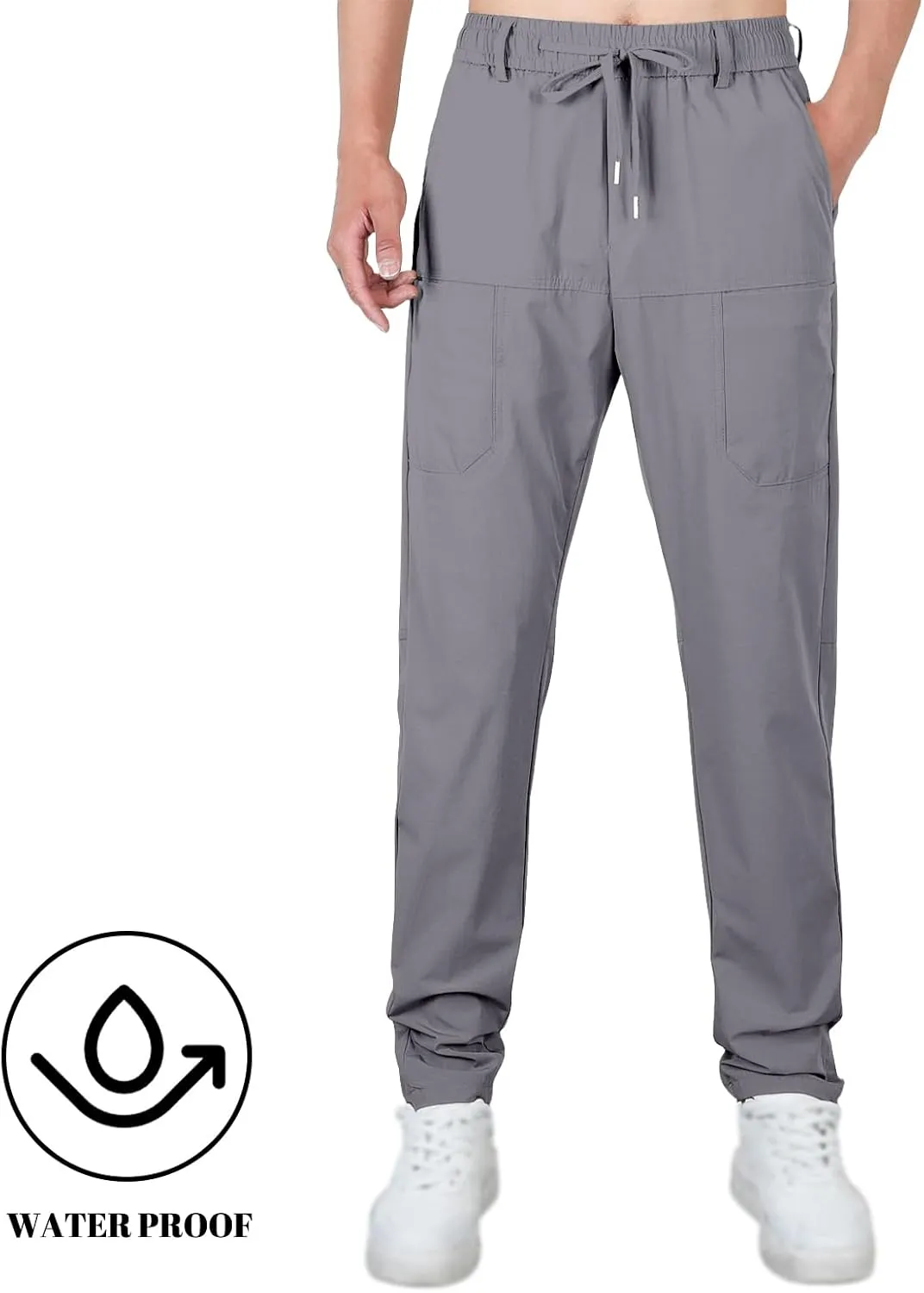 Mens Straight Legs Pants High Stretch Waterproof Cargo Pants Casual Lightweight Trendy Fit Trousers with Multi Pockets