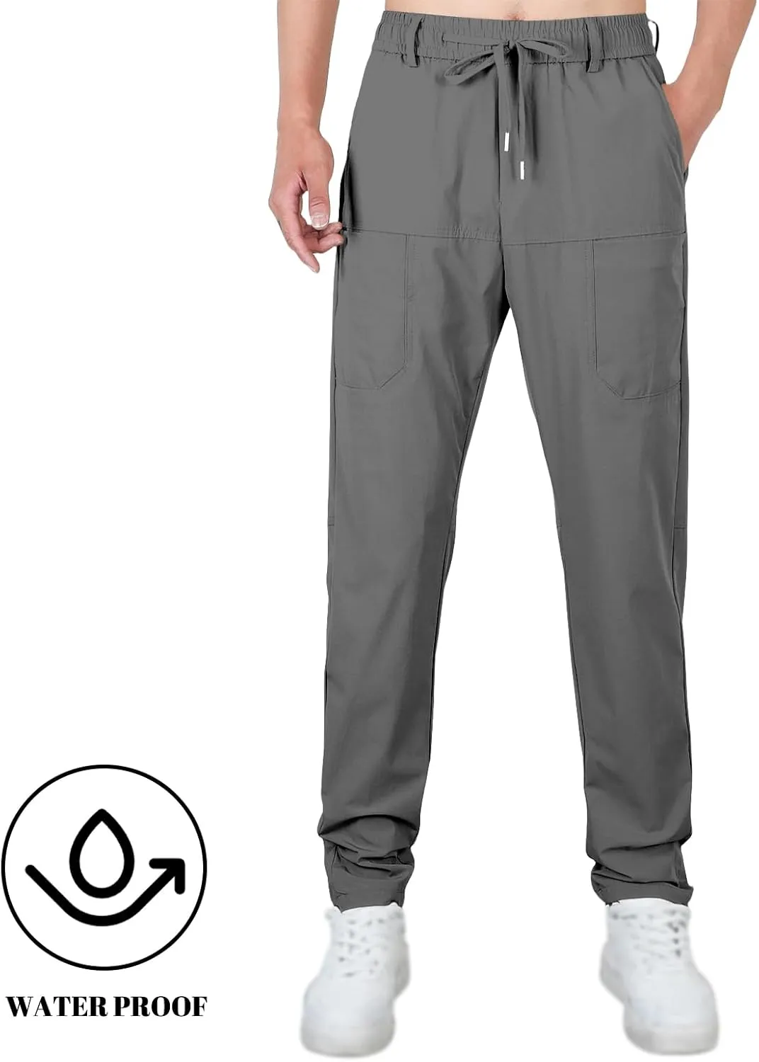 Mens Straight Legs Pants High Stretch Waterproof Cargo Pants Casual Lightweight Trendy Fit Trousers with Multi Pockets