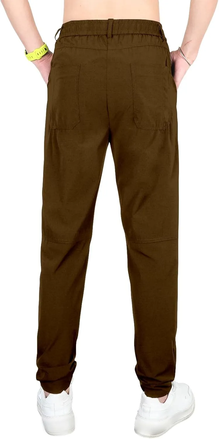 Mens Straight Legs Pants High Stretch Waterproof Cargo Pants Casual Lightweight Trendy Fit Trousers with Multi Pockets