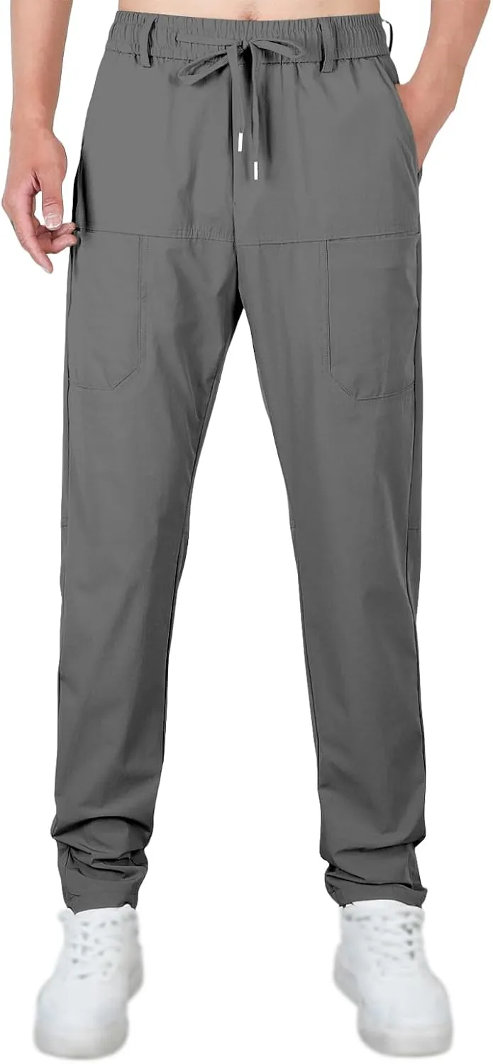 Mens Straight Legs Pants High Stretch Waterproof Cargo Pants Casual Lightweight Trendy Fit Trousers with Multi Pockets