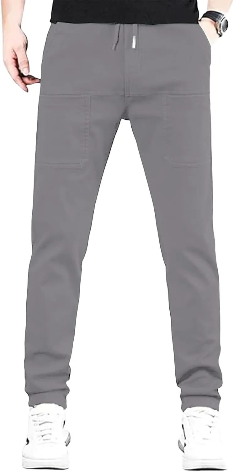 Mens Straight Legs Pants High Stretch Waterproof Cargo Pants Casual Lightweight Trendy Fit Trousers with Multi Pockets