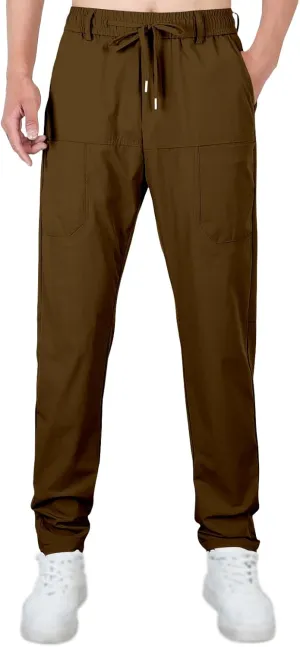 Mens Straight Legs Pants High Stretch Waterproof Cargo Pants Casual Lightweight Trendy Fit Trousers with Multi Pockets