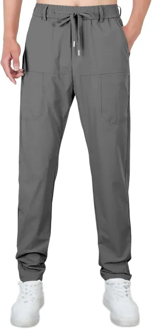 Mens Straight Legs Pants High Stretch Waterproof Cargo Pants Casual Lightweight Trendy Fit Trousers with Multi Pockets