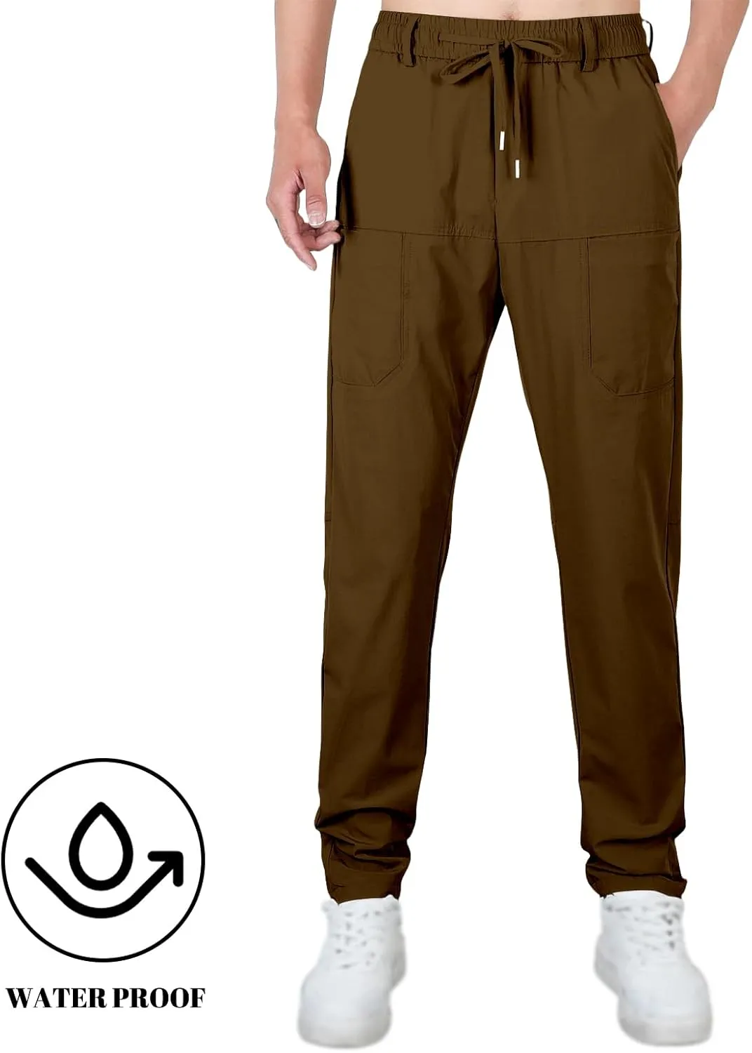 Mens Straight Legs Pants High Stretch Waterproof Cargo Pants Casual Lightweight Trendy Fit Trousers with Multi Pockets