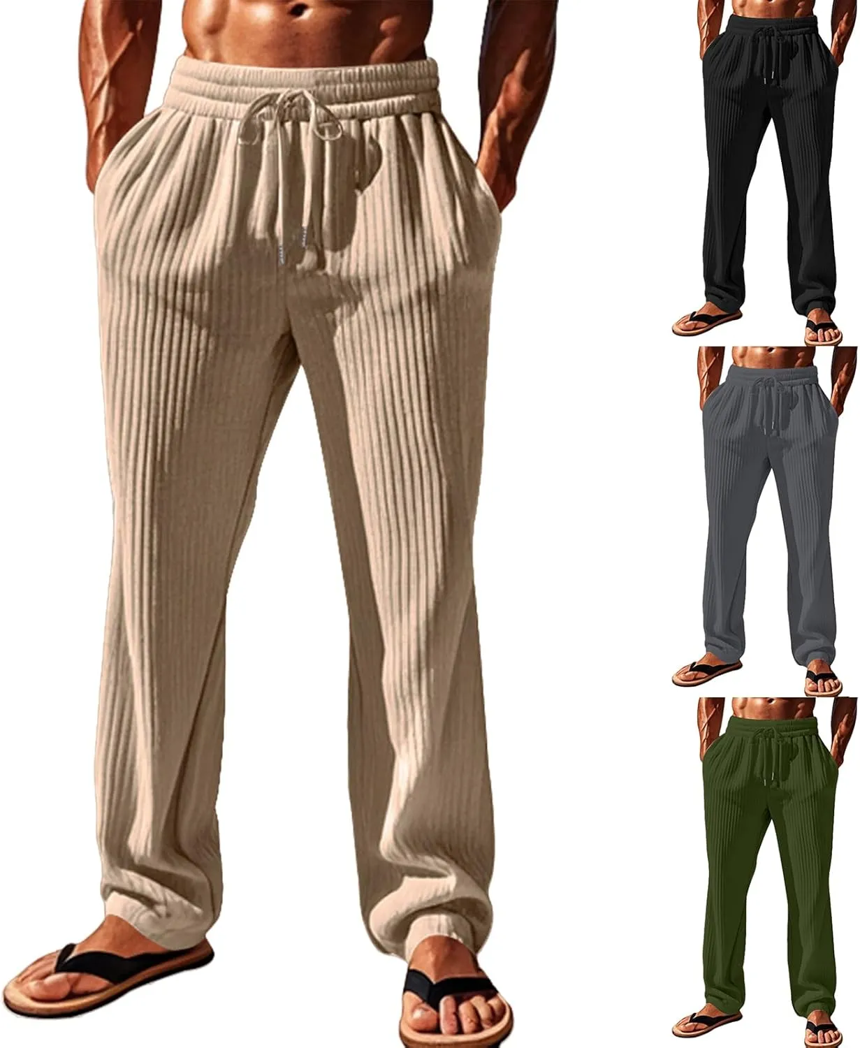 Mens Stretch Pants Relaxed Fit Breathable Sweatpants 2025 Trendy Workout Trousers Casual Drawstring Elastic Waist