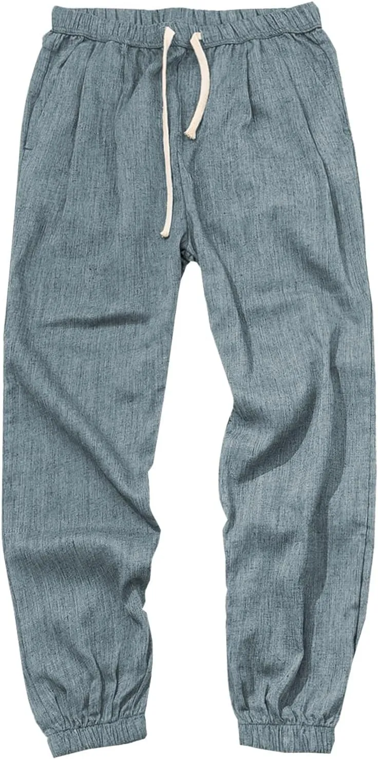 Men's Summer Pants Solid Color Elastic Waist Drawstring Pocket Slim Leg Casual Athletic Elasticity Fresh Trousers