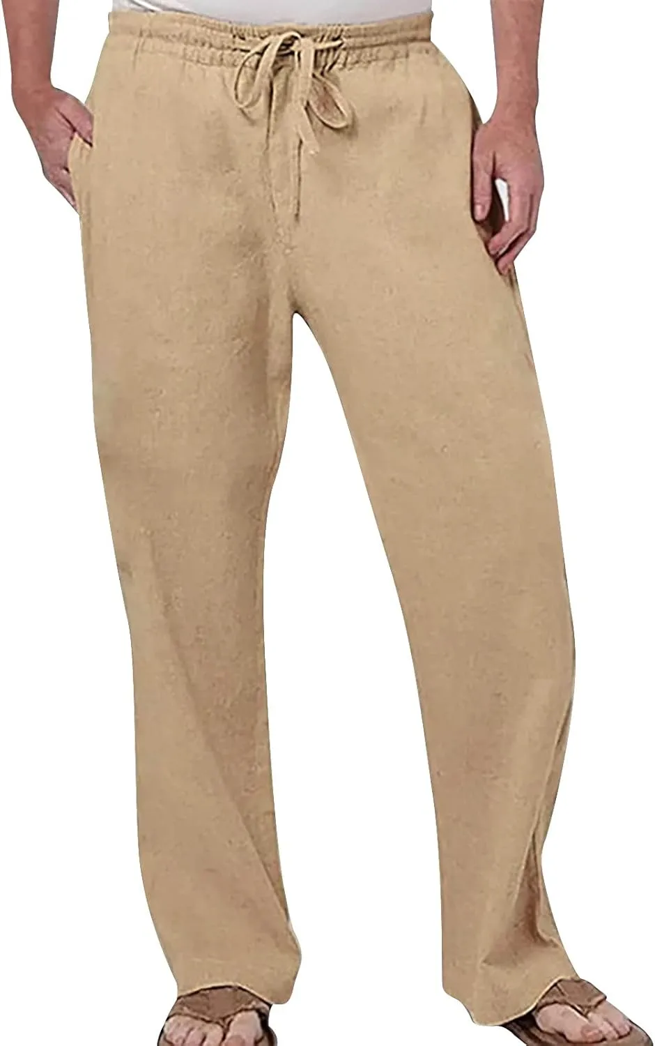 Men's Summer Pants Solid Color Elastic Waist Drawstring Pocket Wide Leg Fashion Athletic Elasticity Cute Trousers