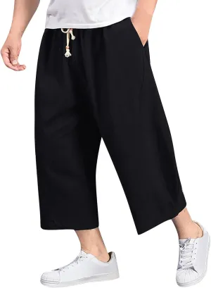 Men's Summer Pants Solid Color Elastic Waist Drawstring Pocket Wide Leg Fashion Leisure Style Summer Cute Trousers