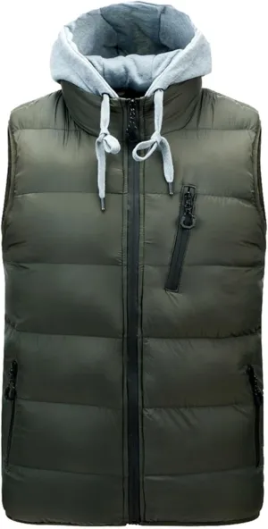 Men's Thicken Winter Warm Vest Sleeveless Padded Puffer Jacket Lightweight Windproof Hooded Vest with Removable Hood