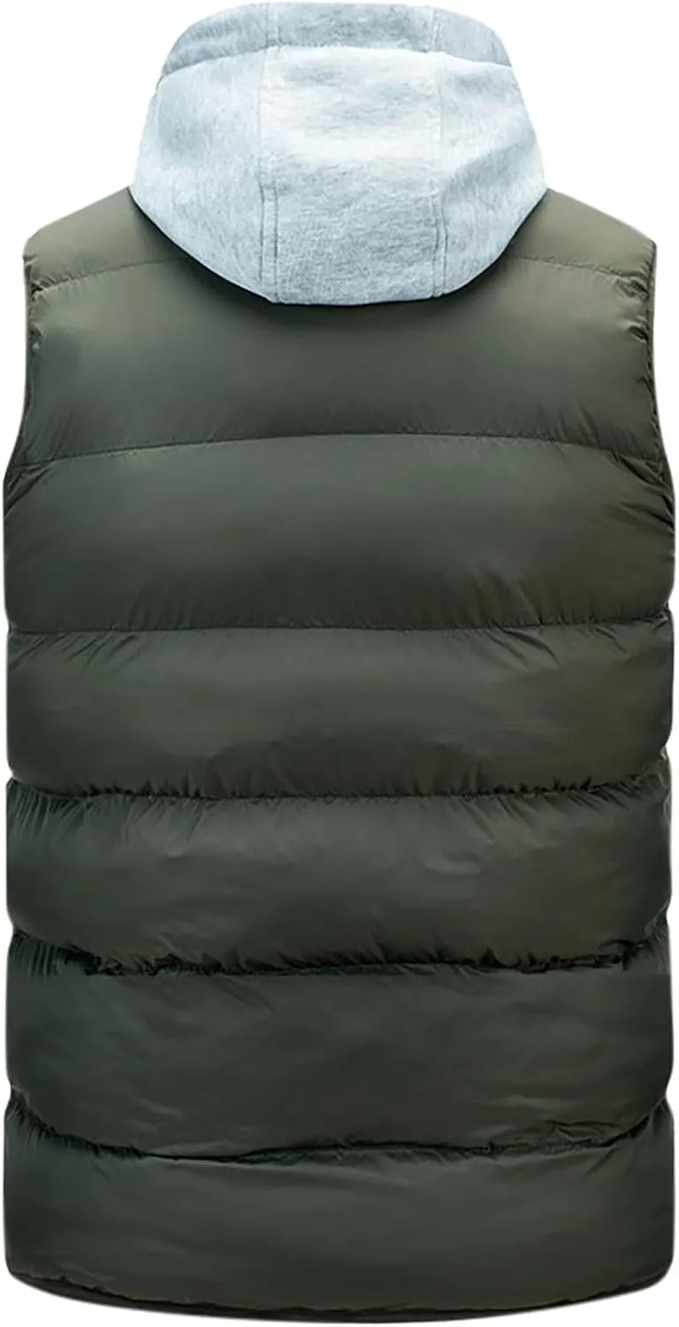 Men's Thicken Winter Warm Vest Sleeveless Padded Puffer Jacket Lightweight Windproof Hooded Vest with Removable Hood