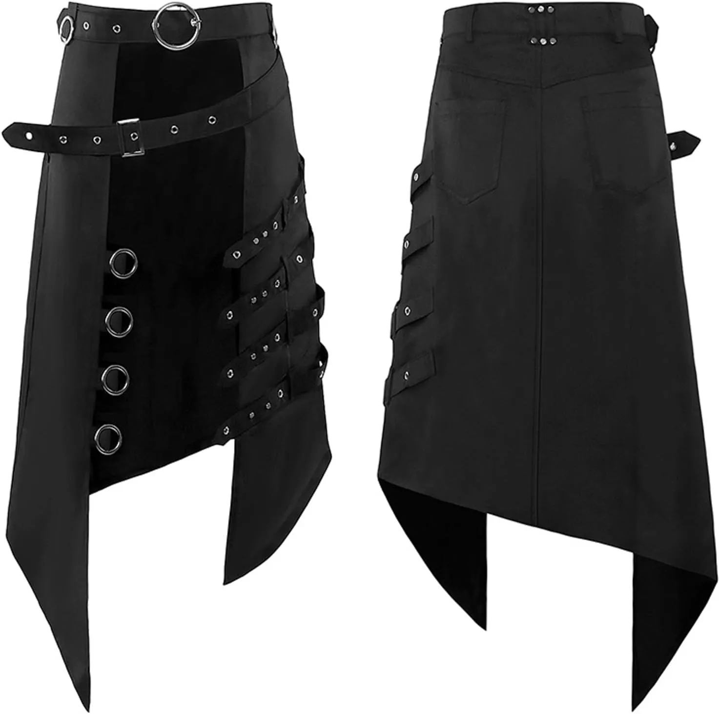Mens Trend Rock Punk Ashes Gothic Asymmetrical Punk Half Dress Slack Pants for Men Loose Comfy Soft Fitness Trousers