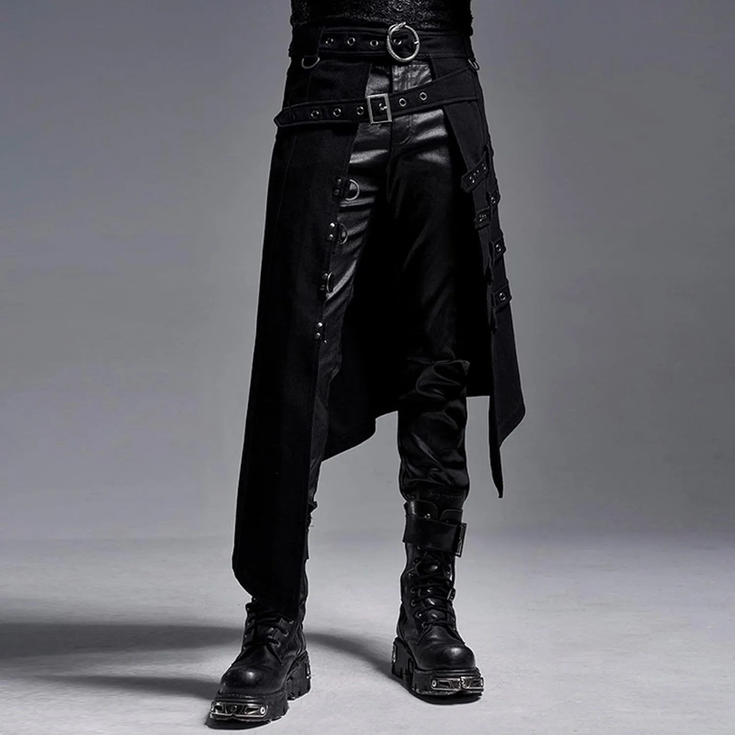 Mens Trend Rock Punk Ashes Gothic Asymmetrical Punk Half Dress Slack Pants for Men Loose Comfy Soft Fitness Trousers