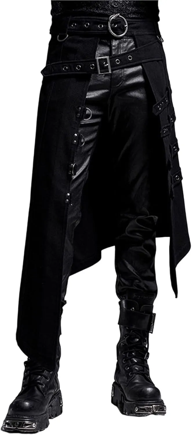 Mens Trend Rock Punk Ashes Gothic Asymmetrical Punk Half Dress Slack Pants for Men Loose Comfy Soft Fitness Trousers