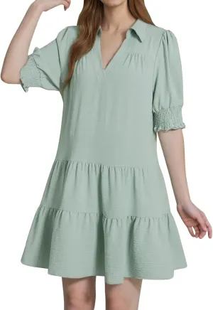 Mini Shift Dresses for Women 2025 Boho Tiered Ruffle Hem Drop Waist Y2K Mini Dress Summer Baby Shower Outfit for Guest