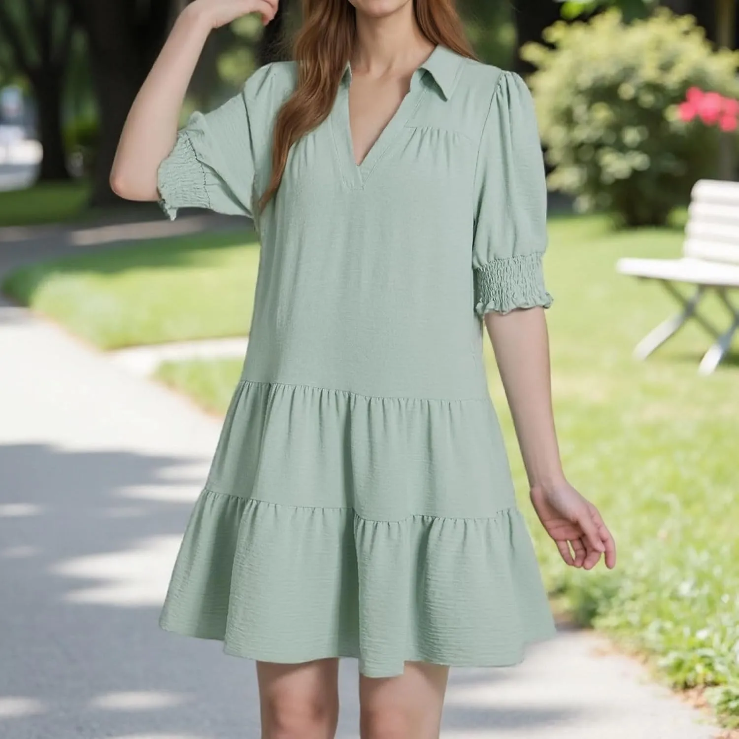 Mini Shift Dresses for Women 2025 Boho Tiered Ruffle Hem Drop Waist Y2K Mini Dress Summer Baby Shower Outfit for Guest