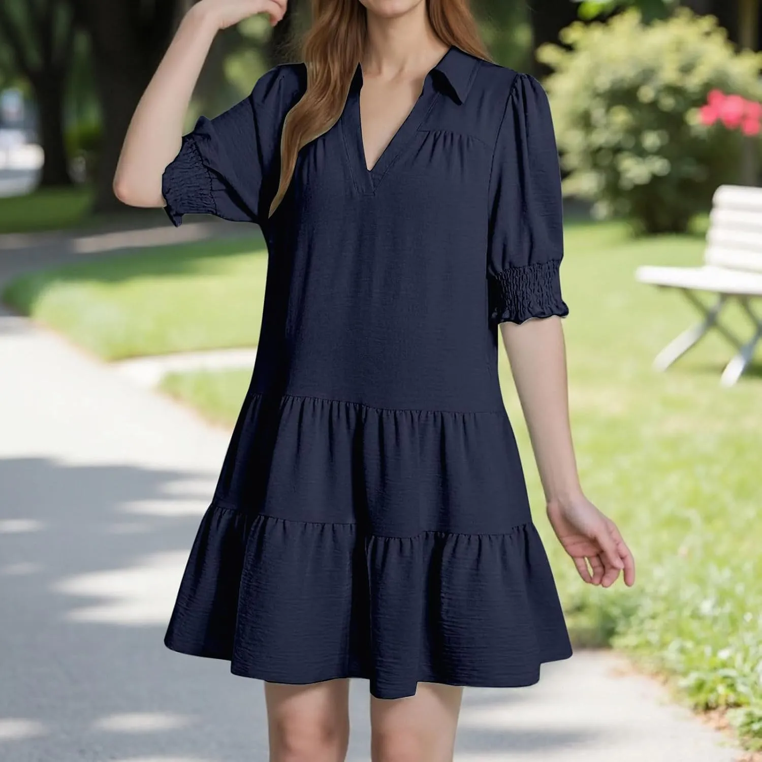 Mini Shift Dresses for Women 2025 Boho Tiered Ruffle Hem Drop Waist Y2K Mini Dress Summer Baby Shower Outfit for Guest