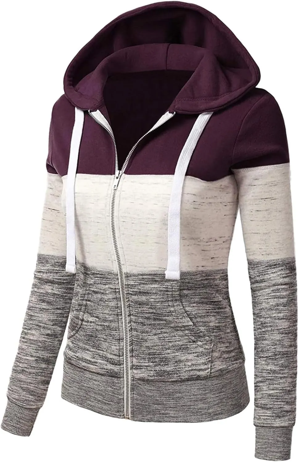 Mmoneyake Women Hoodies with Zipper Color Block Hoodie Zip-Up Jersey Jacket Long Sleeve Comfortable Lightweight Sweatshirt