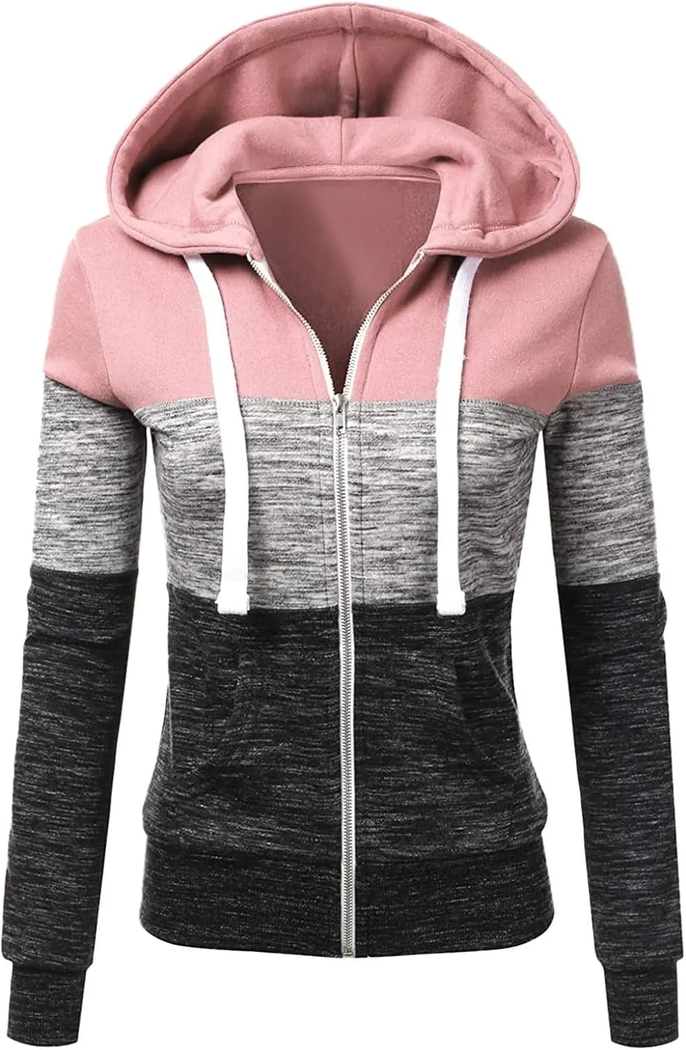 Mmoneyake Women Hoodies with Zipper Color Block Hoodie Zip-Up Jersey Jacket Long Sleeve Comfortable Lightweight Sweatshirt