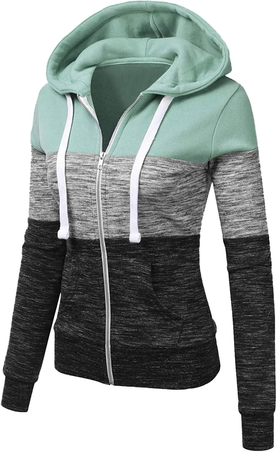 Mmoneyake Women Hoodies with Zipper Color Block Hoodie Zip-Up Jersey Jacket Long Sleeve Comfortable Lightweight Sweatshirt