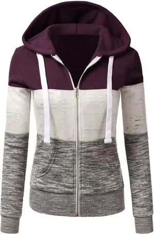 Mmoneyake Women Hoodies with Zipper Color Block Hoodie Zip-Up Jersey Jacket Long Sleeve Comfortable Lightweight Sweatshirt
