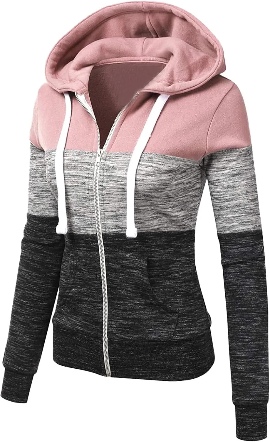 Mmoneyake Women Hoodies with Zipper Color Block Hoodie Zip-Up Jersey Jacket Long Sleeve Comfortable Lightweight Sweatshirt