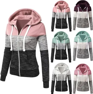 Mmoneyake Women Hoodies with Zipper Color Block Hoodie Zip-Up Jersey Jacket Long Sleeve Comfortable Lightweight Sweatshirt