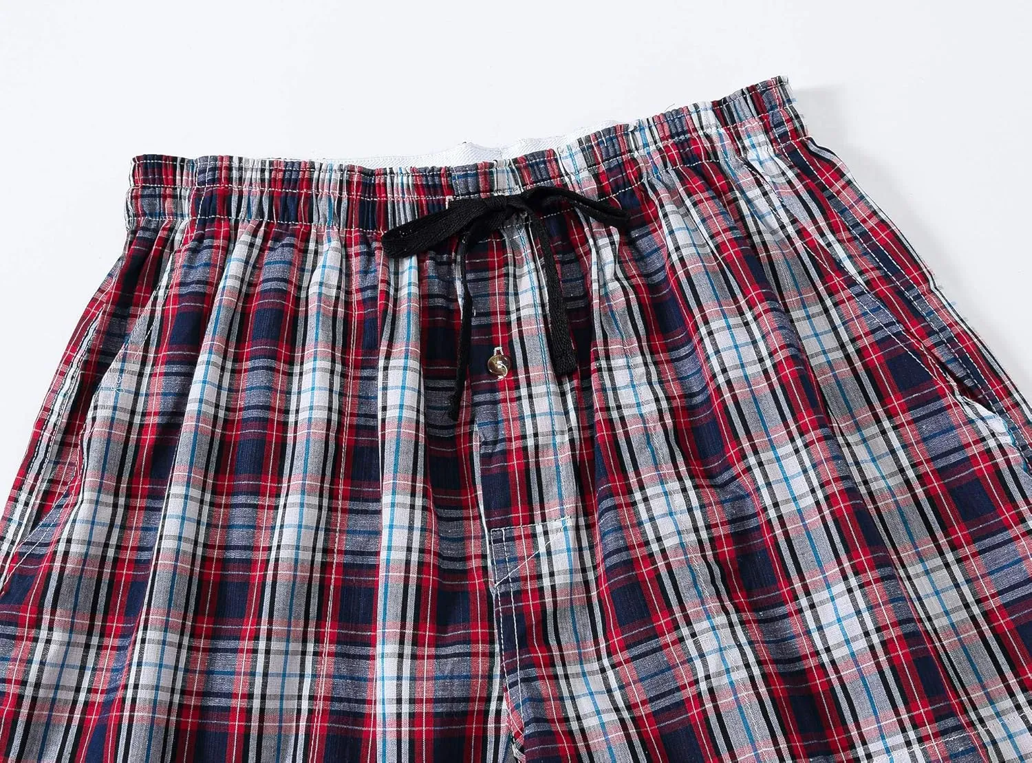 MoFiz Men's Sleepwear Shorts Pajama Bottom Lounge Short Plaid Button Open Fly 3Pack