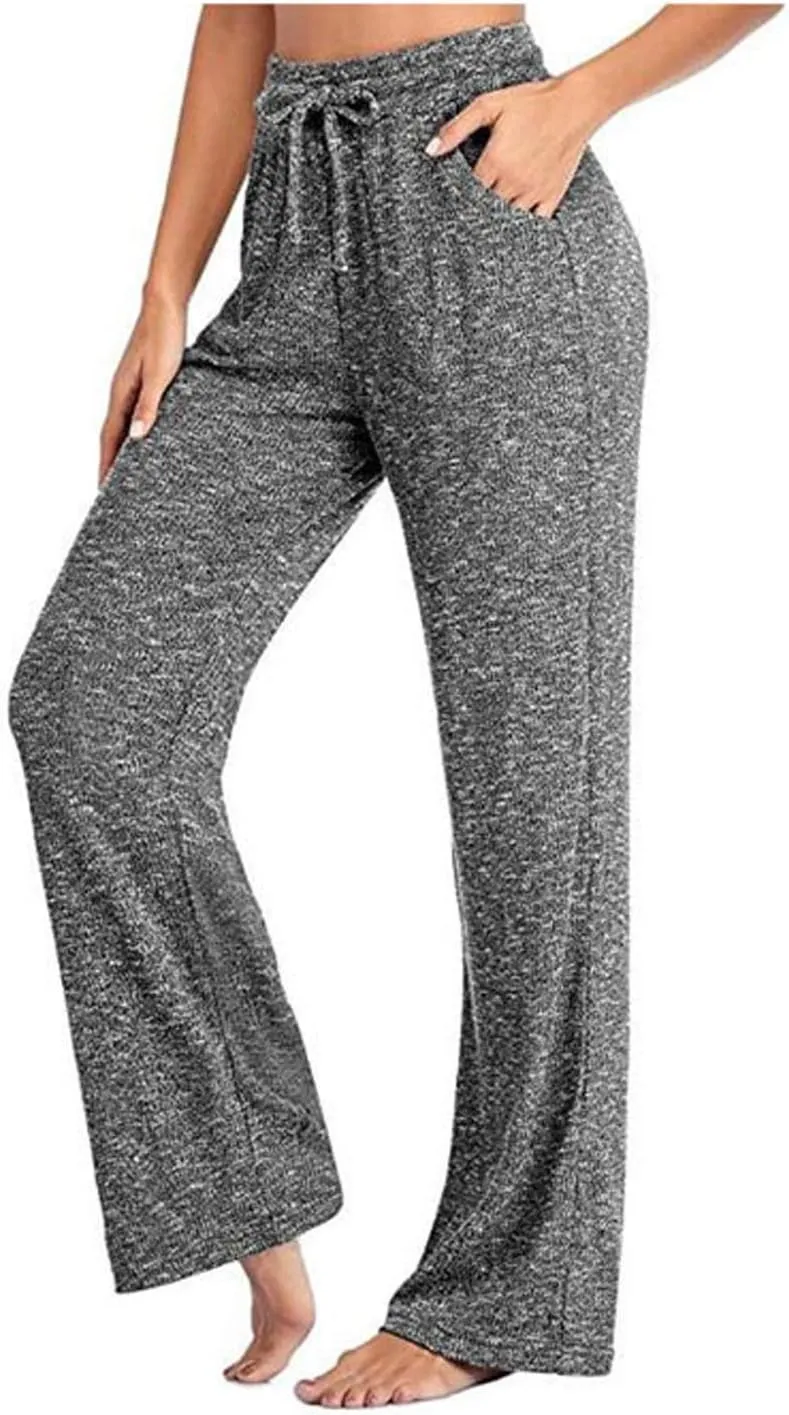Muyise Womens Comfy Lounge Pants Loose Yoga Pants Wide Leg Casual Lightweight Drawstring Palazzo Pajama Pants with Pockets