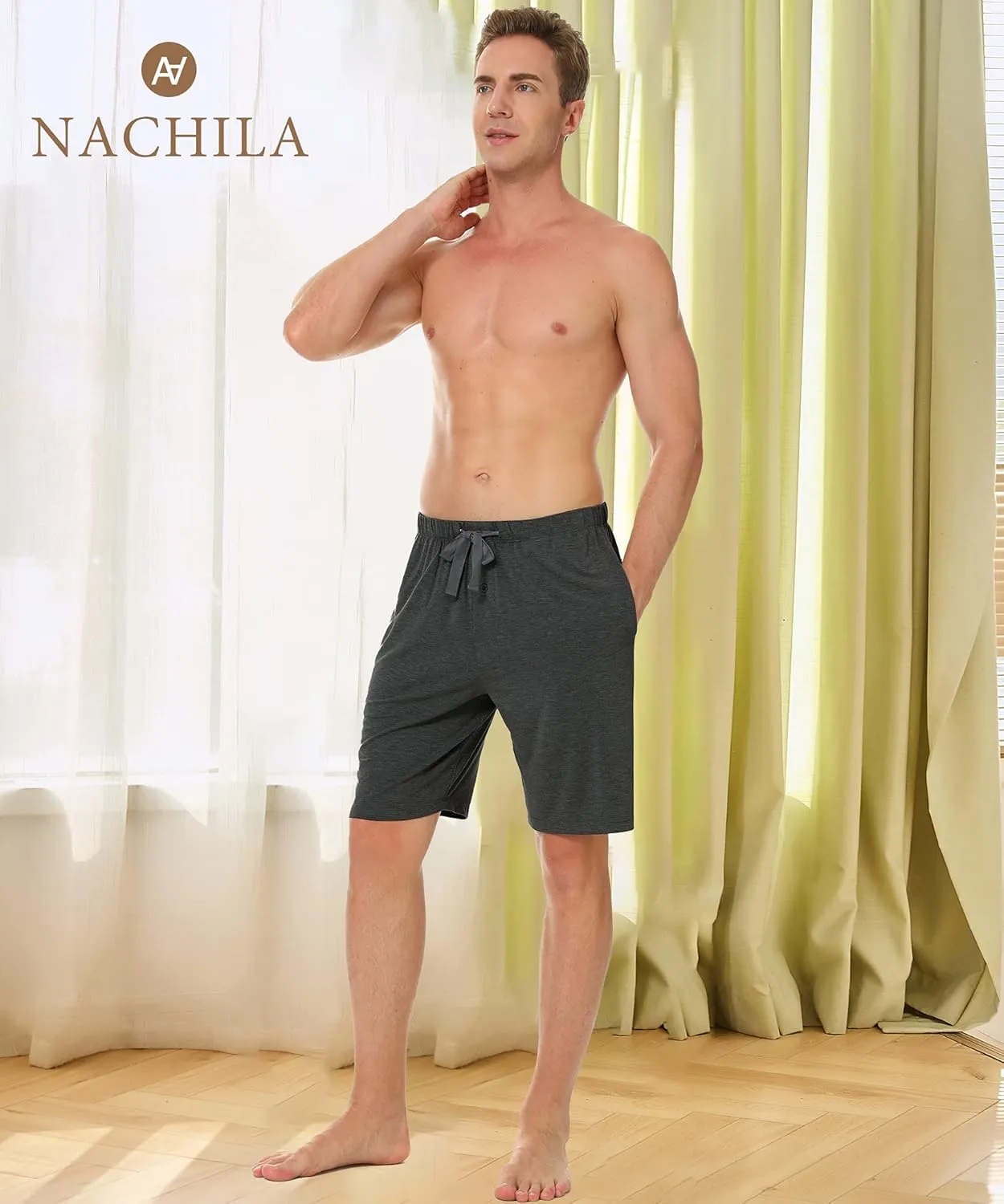 NACHILA Men's 2 Pack Pajama Shorts Sleep Shorts Soft Pajama Bottoms Comfy Lounge Short,Viscose Made from Bamboo