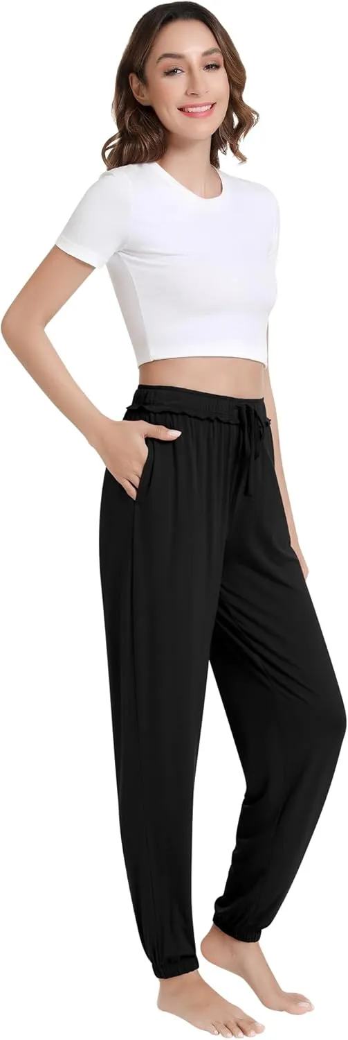 NACHILA Pajama Pants for Women-Viscose Made from Bamboo, Joggers Pants with Pockets Tapered Sweatpants Stretchy Lounge Pants