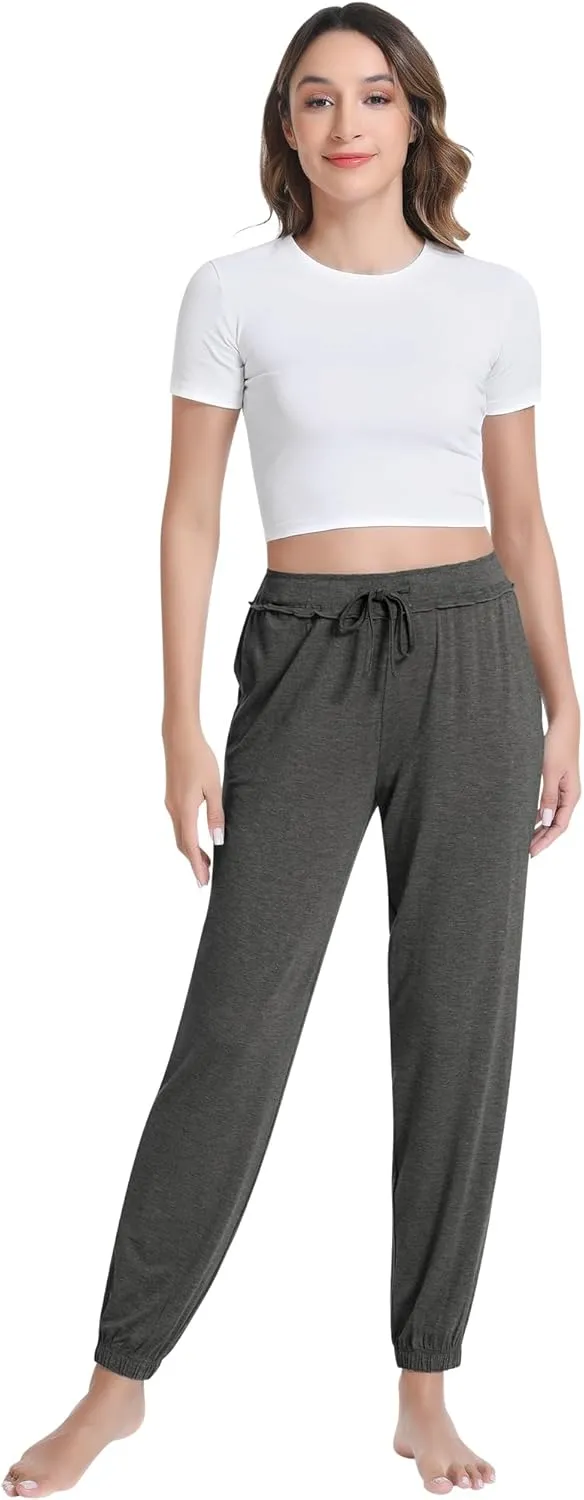 NACHILA Pajama Pants for Women-Viscose Made from Bamboo, Joggers Pants with Pockets Tapered Sweatpants Stretchy Lounge Pants