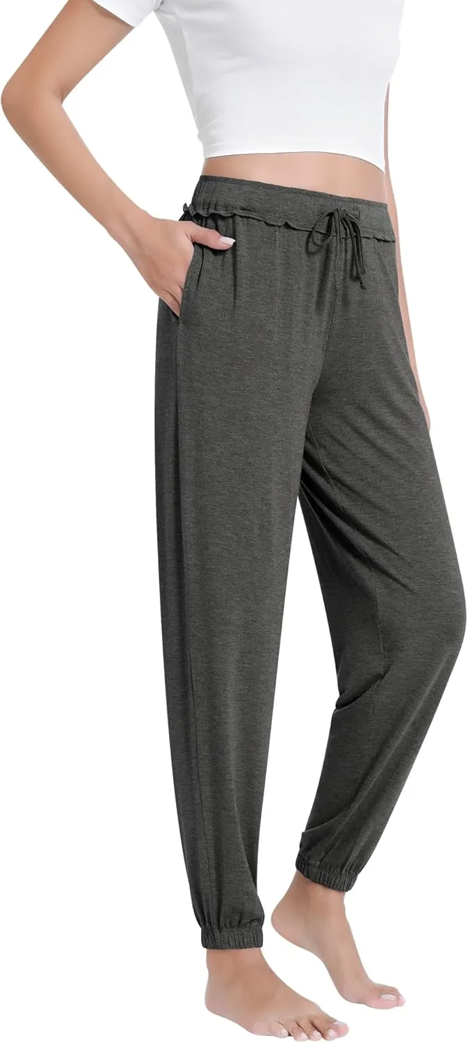 NACHILA Pajama Pants for Women-Viscose Made from Bamboo, Joggers Pants with Pockets Tapered Sweatpants Stretchy Lounge Pants