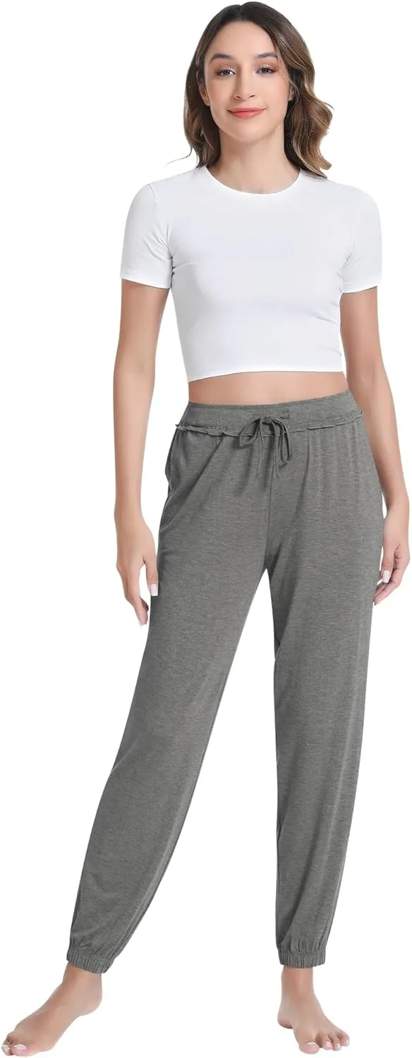 NACHILA Pajama Pants for Women-Viscose Made from Bamboo, Joggers Pants with Pockets Tapered Sweatpants Stretchy Lounge Pants