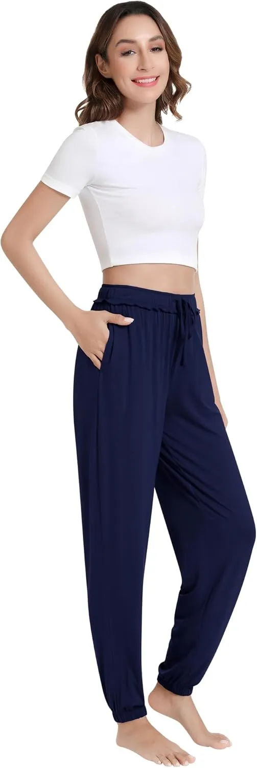 NACHILA Pajama Pants for Women-Viscose Made from Bamboo, Joggers Pants with Pockets Tapered Sweatpants Stretchy Lounge Pants