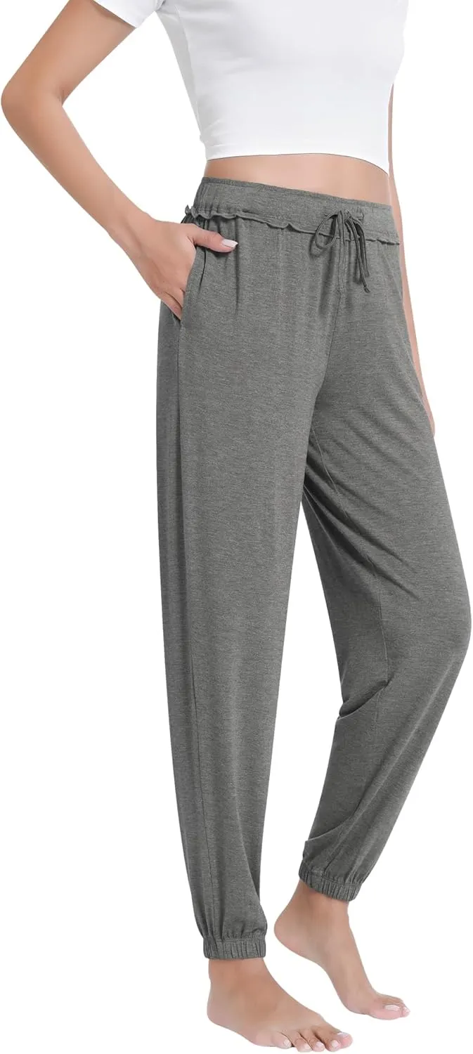 NACHILA Pajama Pants for Women-Viscose Made from Bamboo, Joggers Pants with Pockets Tapered Sweatpants Stretchy Lounge Pants