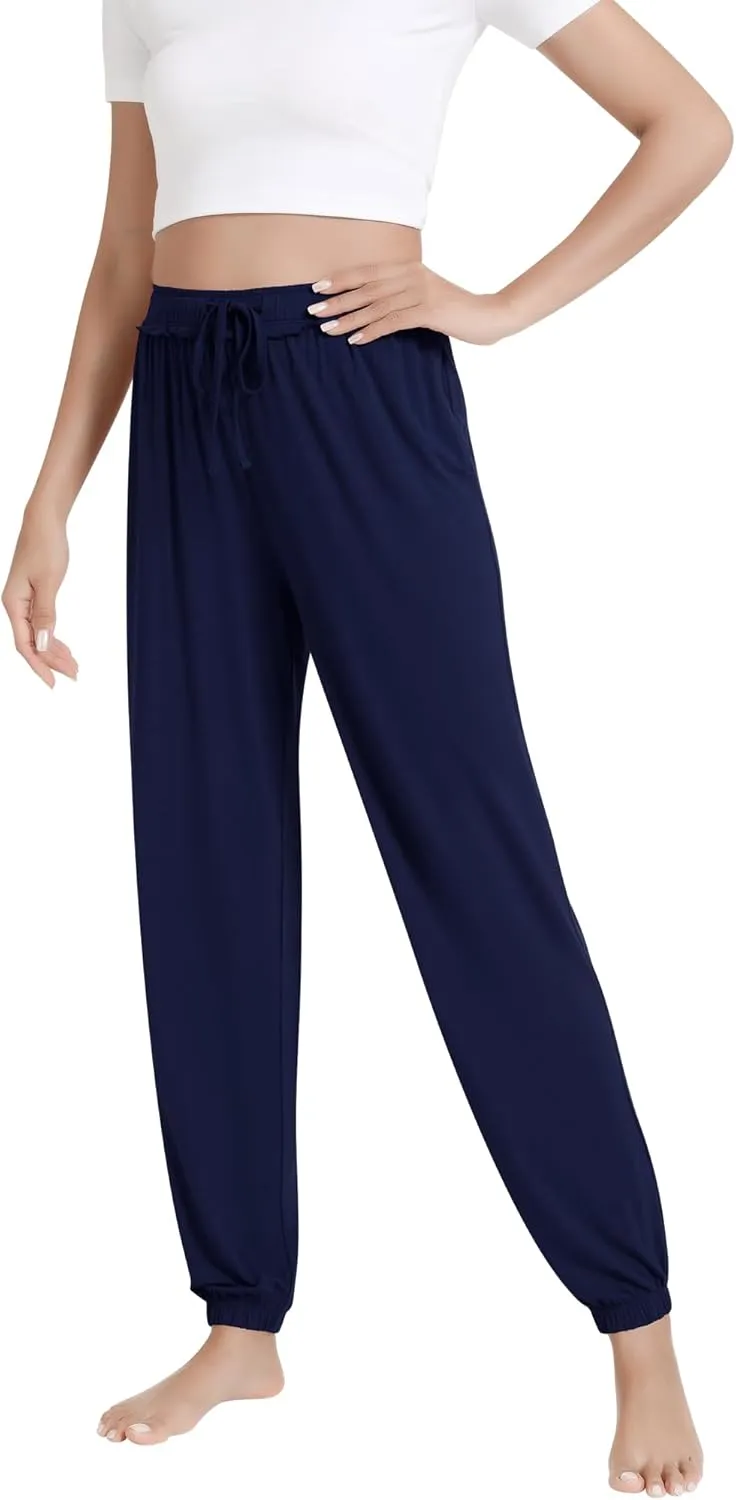 NACHILA Pajama Pants for Women-Viscose Made from Bamboo, Joggers Pants with Pockets Tapered Sweatpants Stretchy Lounge Pants
