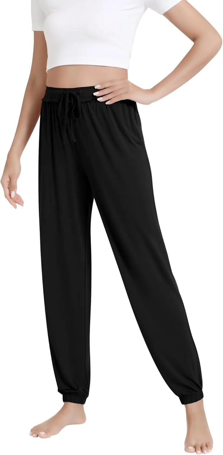 NACHILA Pajama Pants for Women-Viscose Made from Bamboo, Joggers Pants with Pockets Tapered Sweatpants Stretchy Lounge Pants