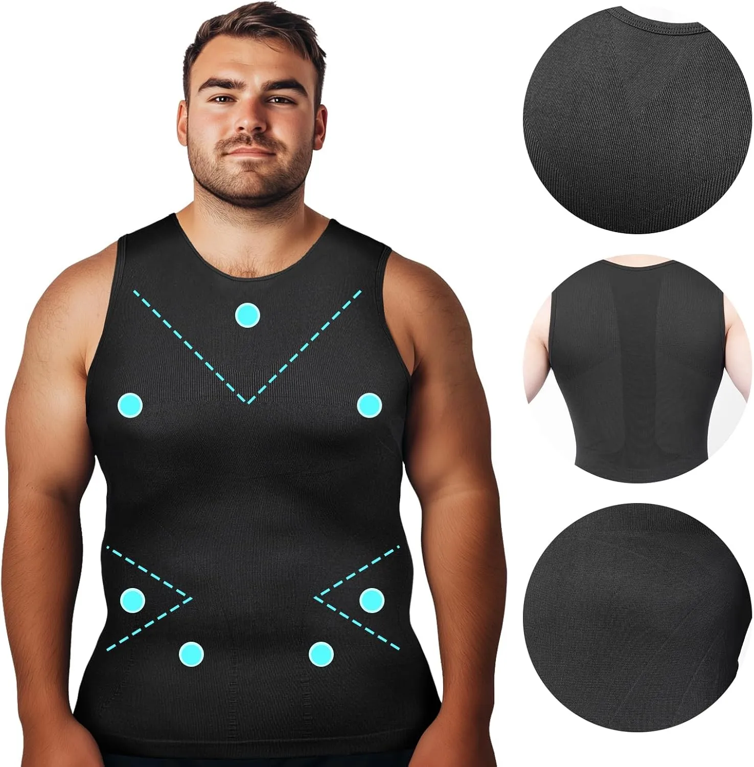 Odoland 3 Pack Men Compression Shirt, Tummy Control Slimming Undershirt Tank Top Men Body Shaper