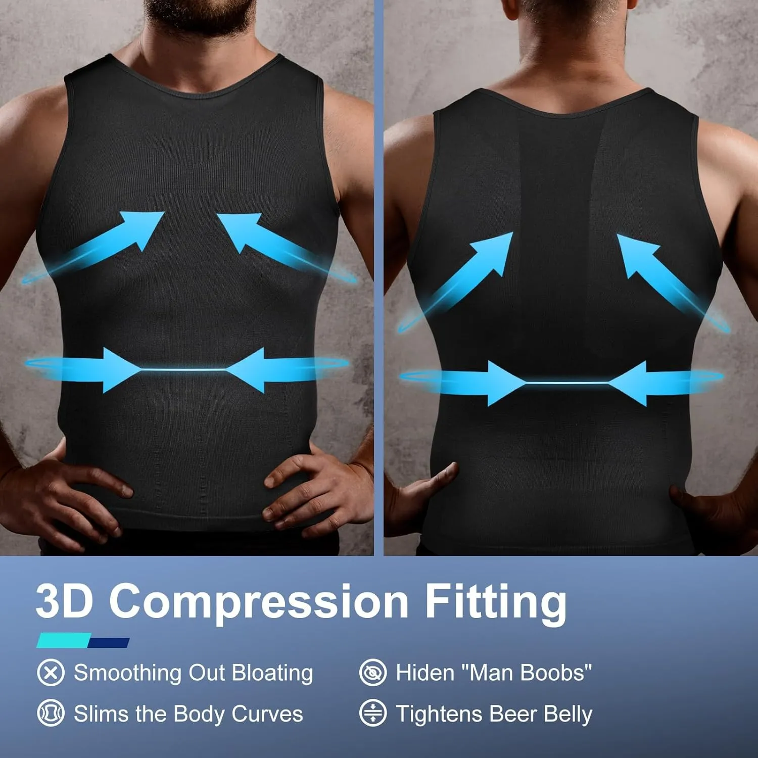 Odoland 3 Pack Men Compression Shirt, Tummy Control Slimming Undershirt Tank Top Men Body Shaper