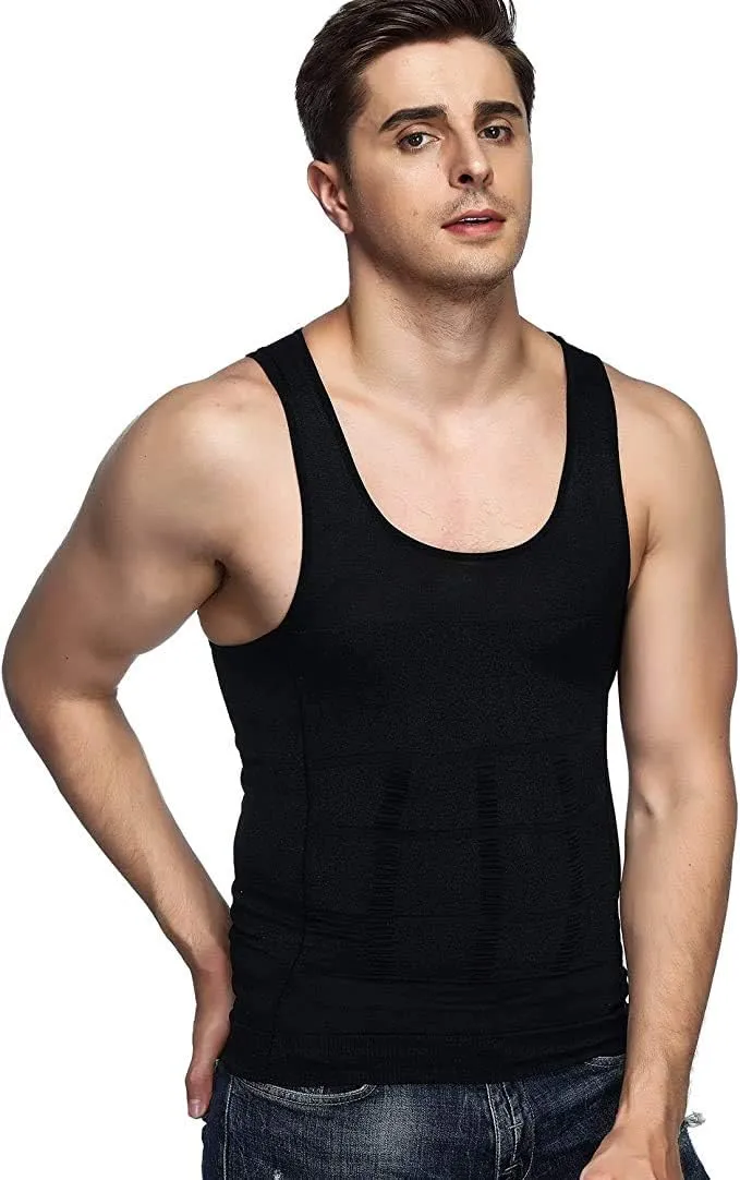 Odoland Mens 5 Pack Body Shaper Slimming Tummy Vest Thermal Compression Shirt Tank Top Shapewear