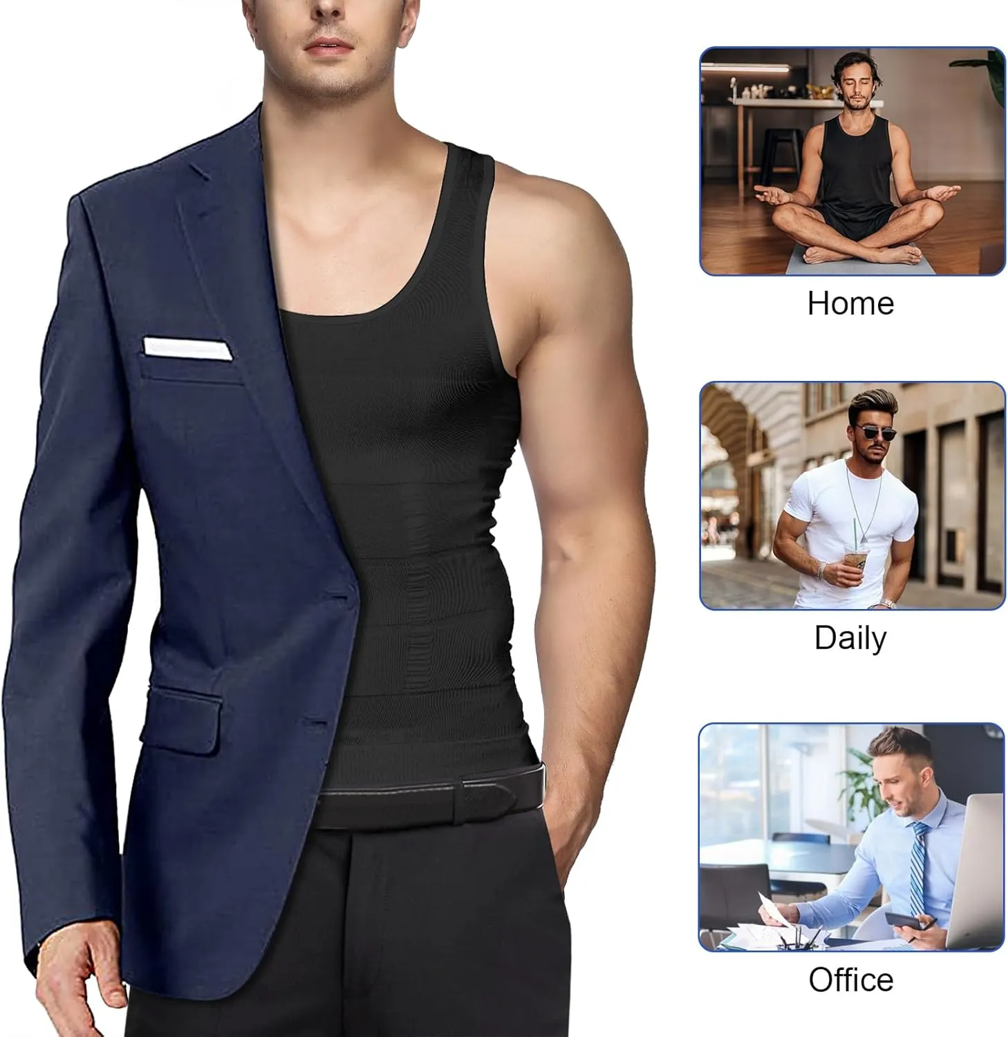 Odoland Mens 5 Pack Body Shaper Slimming Tummy Vest Thermal Compression Shirt Tank Top Shapewear
