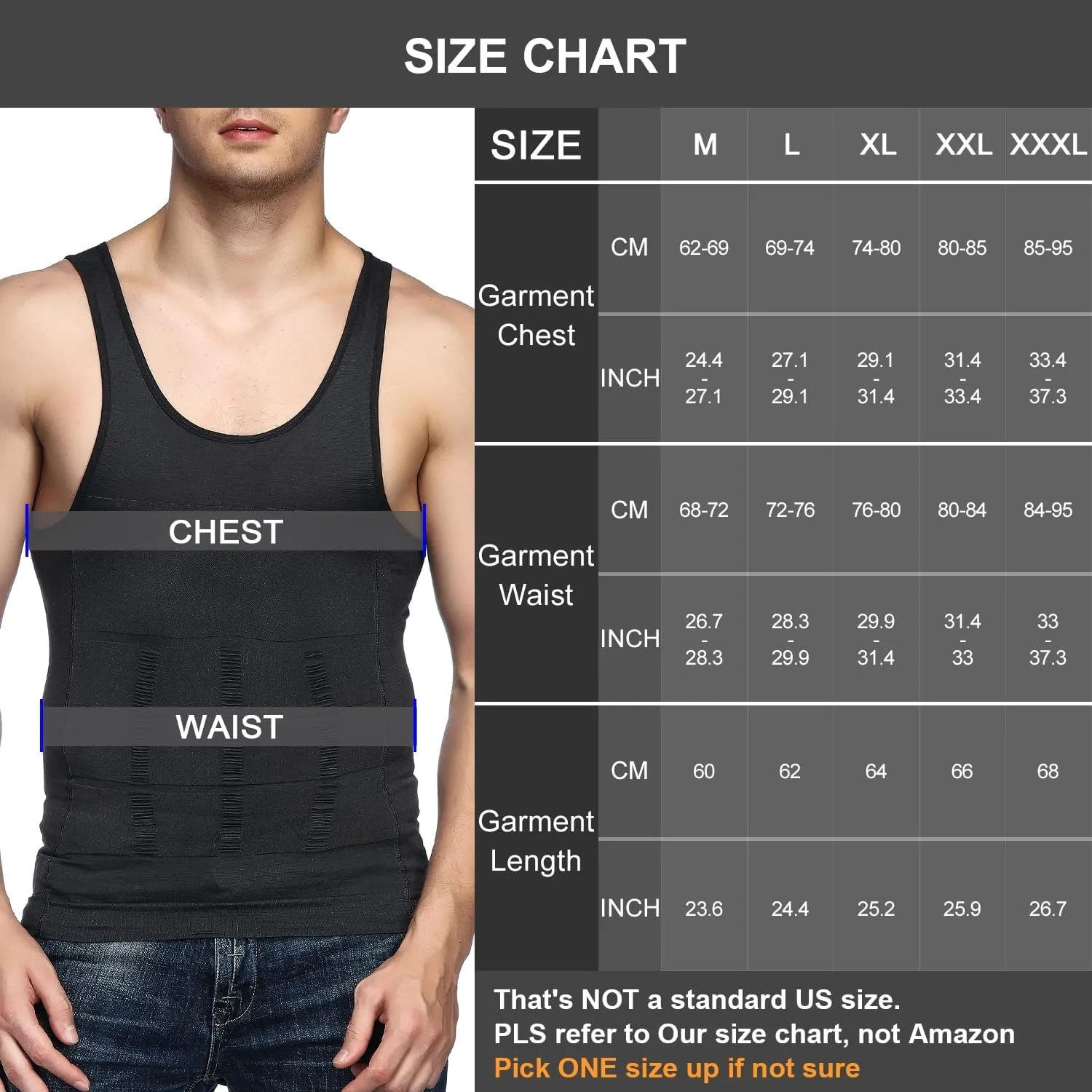 Odoland Mens 5 Pack Body Shaper Slimming Tummy Vest Thermal Compression Shirt Tank Top Shapewear