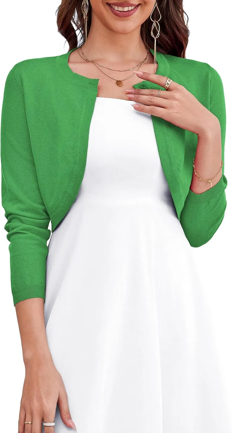 OmicGot Women's Long Sleeve Cardigan Knit Sweaters Cropped Open Front Bolero Shrug for Dresses S-XL