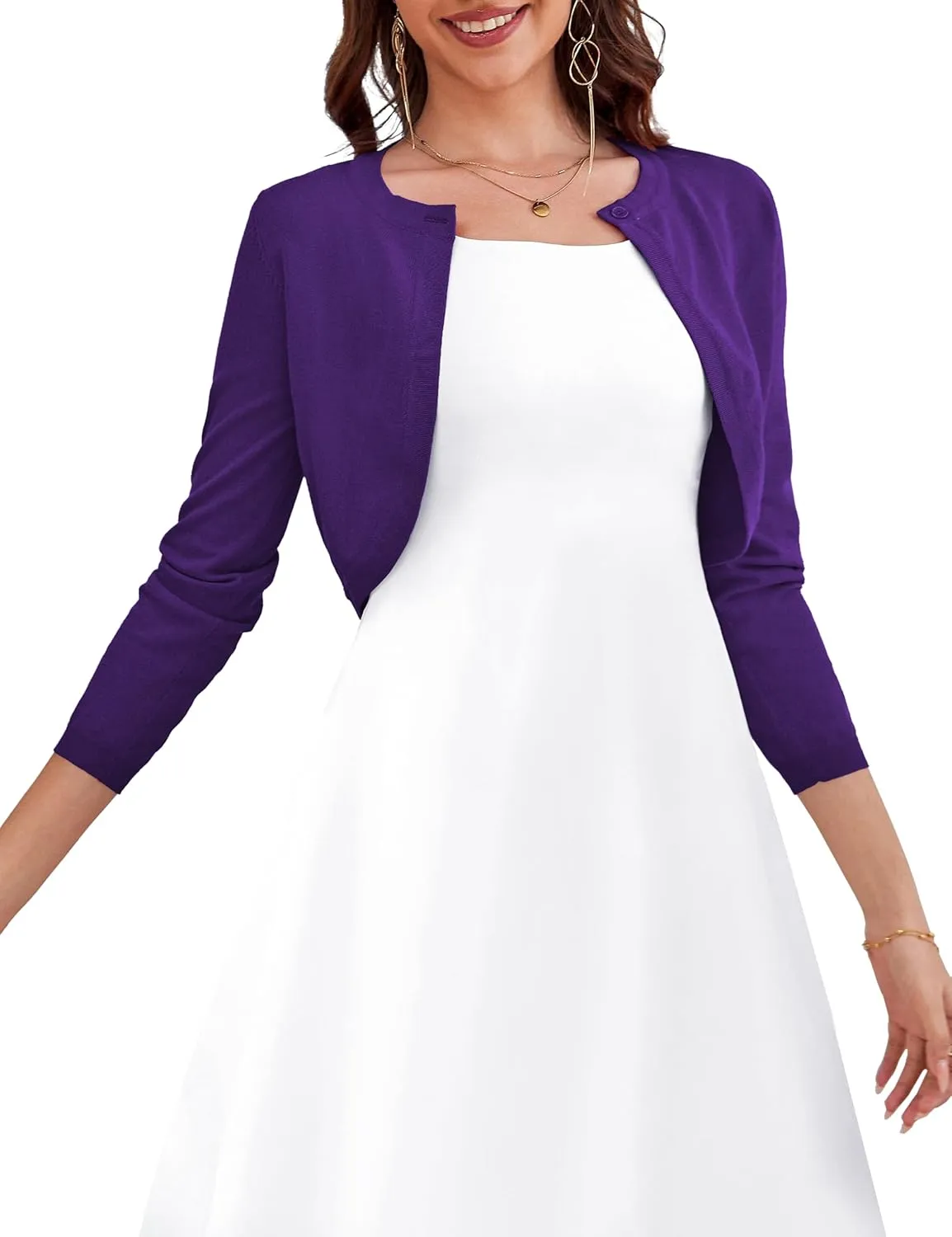 OmicGot Women's Long Sleeve Cardigan Knit Sweaters Cropped Open Front Bolero Shrug for Dresses S-XL